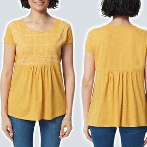 NWT ELLA MOSS Anthropologie Embroidered T-Shirt Sz XL Yellow